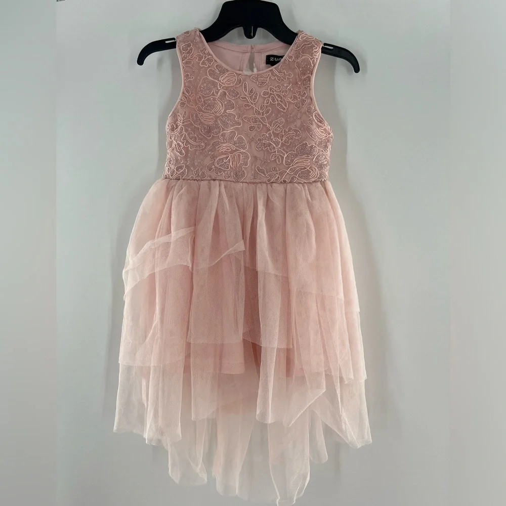 ZUNIE LACE BODICE HIGH LOW PINK DRESS SIZE 2